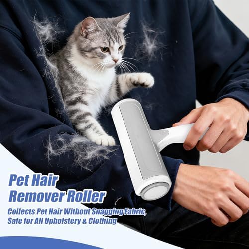Roller Pet Hair Remover – Reusable Lint Roller for Dog & Cat Hair on Furniture, Couch, Carpet, Rugs, Bedding & Car – Portable, Eco-Friendly (White Gray) - Image 3