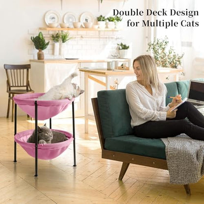 JUNSPOW Double Cat Bed Pink, Breathable for 2 Cats, 22.8in x18.7in x 18.7in - Image 2