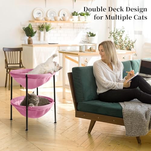 JUNSPOW Double Cat Bed Pink, Breathable for 2 Cats, 22.8in x18.7in x 18.7in - Image 2