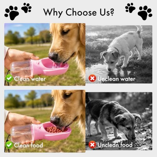 2 in 1 Dog Water Bottle with Food Container, Portable Leakproof Pet Water Dispenser & Bowl, Fits Dogs and Cats (Pink, Small) - Image 5