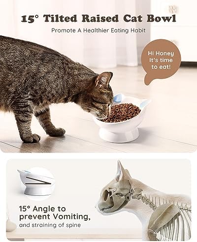 Raised Cat Food Bowl Ceramic 15° Tilted Cat Food Bowls Protect Cat's Spine Anti Vomiting Backflow Prevention Bowls for Adult Cats, Kitten, and Small Dogs, Blue - Image 3