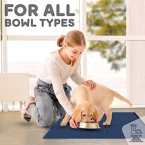 Dog Food Mat - 24x15 Raised Edges Dogs Mat for Food and Water Prevent Spill, Waterproof Cat Food Mats Protect Floors, Easy Clean Dog Bowl Mats for Food and Water, Silicone Pet Feeding Placemats Navy - Image 6