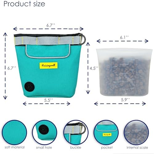 Raisingwell Dog Treat Pouch for Pet Walking and Training with Clicker 2 Cup Silicone Bag Small Fanny Pack Holder for Puppy Snack Dispenser Kit for Leash and Outdoor Use (Green) - Image 2