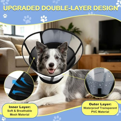 WinWeal Upgraded Soft Dog Cone Collar for Large Medium Dogs After Surgery – Adjustable Transparent Recovery Collar, Breathable Elizabethan E-Collar for Wound Healing & Anti-Licking (S, Black) - Image 3