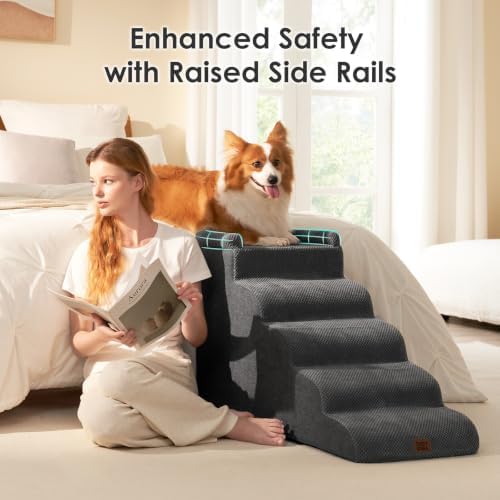 EHEYCIGA 5-Step Curved Dog Stairs for High Beds 20.7" H, Grey - Image 5