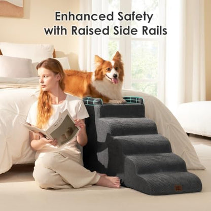 EHEYCIGA 5-Step Curved Dog Stairs for High Beds 20.7" H, Grey - Image 5