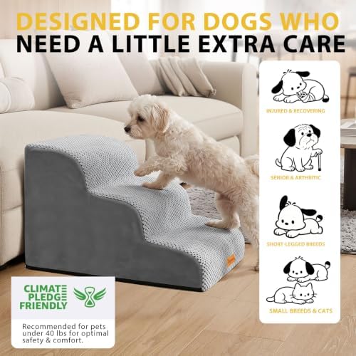 Dog Stairs for Small Dogs, 3-Step Non-Slip Foam Pet Steps for Couch Bed - Image 3