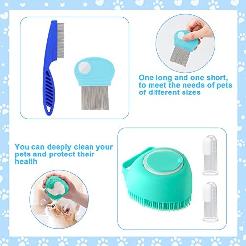 VCZONE 8 Pcs Cat Brush Grooming Kits, Pet Self Cleaning Kit with Pet Nail Clipper and File, Flea Comb, Pet Shampoo Bath Brush, Pet Shedding Brush, Silicone Toothbrush (Blue) - Image 5