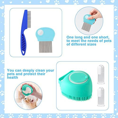 VCZONE 8 Pcs Cat Brush Grooming Kits, Pet Self Cleaning Kit with Pet Nail Clipper and File, Flea Comb, Pet Shampoo Bath Brush, Pet Shedding Brush, Silicone Toothbrush (Blue) - Image 5