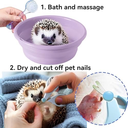 JSLZF Hedgehog Bath Supplies Grooming Kit: Foldable Bathtub, Nail Clippers, Bathing Brushes, Towel for Hedgehog Small Pets Like Guinea Pigs - Image 5