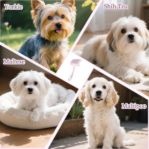 Self Cleaning Slicker Dog Brush for Small Long-Haired Breeds (Light Pink) - Image 5