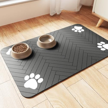 Pet Feeding Mat-Absorbent Pet Placemat for Food and Water Bowl, with Waterproof Rubber Backing, Quick Dry Water Dispenser Mat for Dog and Cat (24"x16", Striped Dark Gray) by Incenseburner