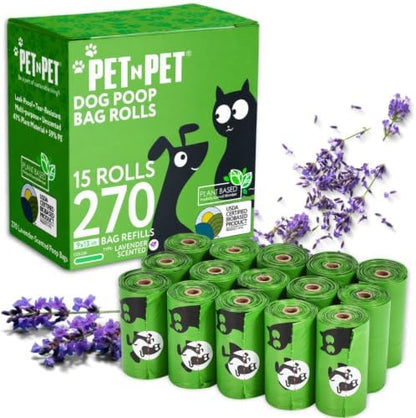 Pet N Pet Dog Poop Bags Rolls, 270 Count, Lavender Scented, Plant Based by PETNPET