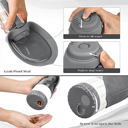 TIOVERY Upgraded Dog Water Bottle, Portable Dog Cat Puppy Pet Water Dispenser Feeder with Drinking Cup and Food Container Leak Proof for Outdoor Walking, Travel, Hiking 12OZ Grey - Image 4