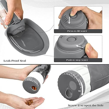 TIOVERY Upgraded Dog Water Bottle, Portable Dog Cat Puppy Pet Water Dispenser Feeder with Drinking Cup and Food Container Leak Proof for Outdoor Walking, Travel, Hiking 12OZ Grey - Image 4