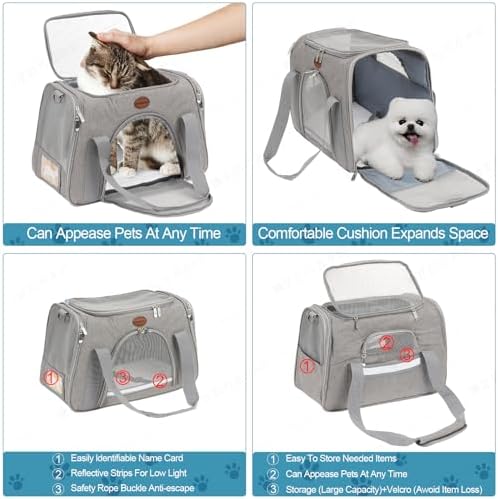 Cat Carrier Dog Carrier Pet Carriers for Medium Small Cats Dogs Puppies up to 25 Lbs,TSA Airline Approved Small Dog Cat Carriers Soft Sided,Collapsible Travel Puppy Carrier (Grey, Large) - Image 3