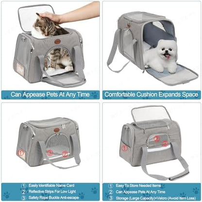 Cat Carrier Dog Carrier Pet Carriers for Medium Small Cats Dogs Puppies up to 25 Lbs,TSA Airline Approved Small Dog Cat Carriers Soft Sided,Collapsible Travel Puppy Carrier (Grey, Large) - Image 3