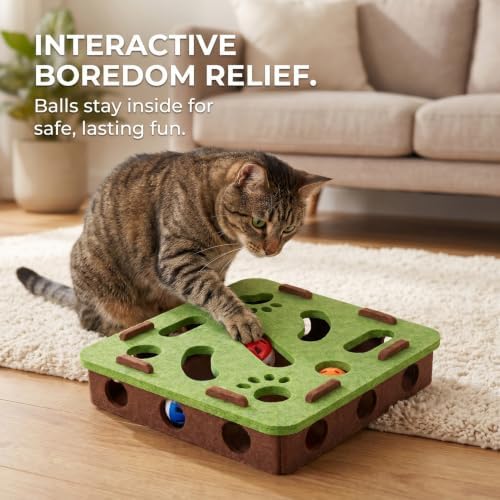 Interactive Cat Puzzle Toy, Mental Stimulation Box with 3 Balls, Indoor Cat Brain Training Game, Green for Kitten Enrichment - Image 6