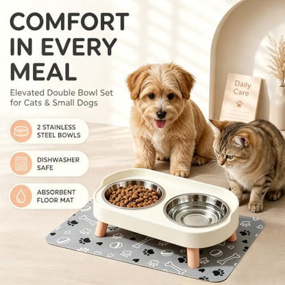 Elevated Dog Bowls with Mat, 2 Stainless Steel for Small Dogs Under 25 Lb - Image 2