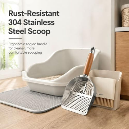 Cat Litter Scoop, Stainless Steel Litter Box Scooper Set, Included 1 Kitty Litter Scooper, 1 Wrenches, 1 Set of Brooms and Dustpans, 15 Kitty Waste Bags - Image 6