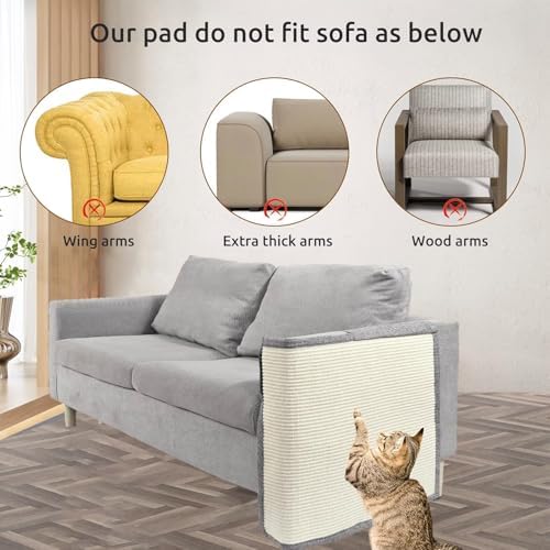 Cat Scratch Couch Protector with Natural Sisal for Protecting Couch Sofa Chair Furniture,Couch Corner Cat Ccratcher 23.6" L*19.7" W(Light Grey/Left Hand) - Image 6