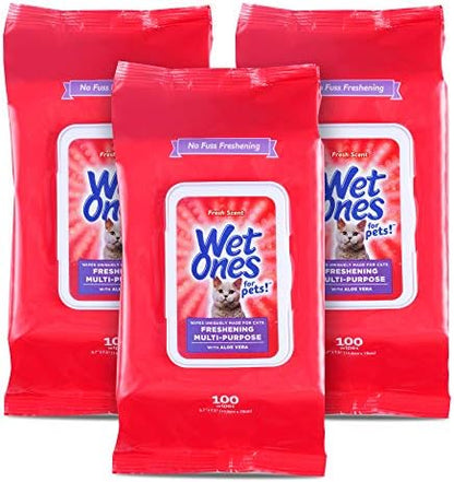 Wet Ones for Pets Freshening Multipurpose Cat Wipes, 100 Count, 3-Pack by WetOnes