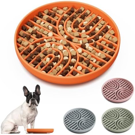 Slow Feeder Dog Bowl, Silicone Puzzle Bowl With Suction Cups for Dogs & Puppies, Anxiety Relief, Slow Eating, Dishwasher Fit, All Breeds, Pumpkin by AXEFUN
