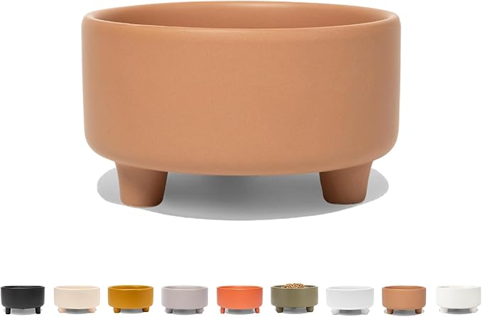 Waggo Uplift Ceramic Dog Bowl for Small Medium and Large Breeds - Heavyweight and Durable Pet Food and Water Dish Crock, Dishwasher Safe, Modern, Elevated Feeder (Clay, Small)