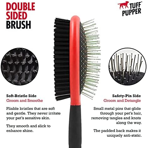 Tuff Pupper Double Sided Dog Brush, Detangling Tool for Dogs and Cats, Pin & Bristle Pet Brush, for and Hair Types, With Comfort-Grip Anti-Slip Handle, Brown, Black, White - Image 3