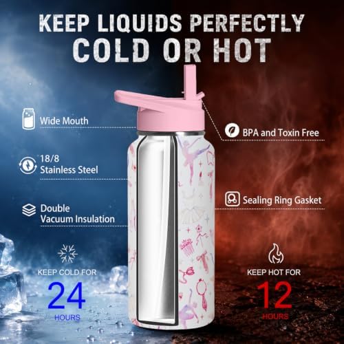 32oz Ballet Stainless Steel Insulated Water Bottle with Straw, Dance Themed Sports Coffee Travel Mug, Ballet Gifts for Women Girls Dancer Dance Decor Accessories - Image 3