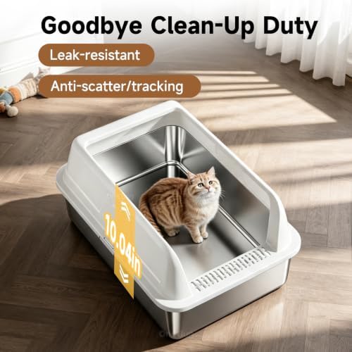 High-Sided Stainless Steel XL Cat Litter Box for Cats - Image 7