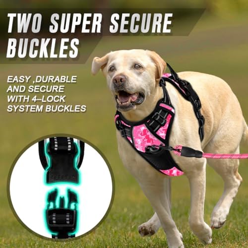 BARKBAY No Pull Dog Harness Front Clip Heavy Duty Reflective Easy Control Handle for Large Dog Walking(Pink camo,XL) - Image 4