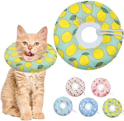 Seyezo Cat Cone Collar Soft, Adjustable Cat Recovery Cone, Green Lemon, S by Seyezo