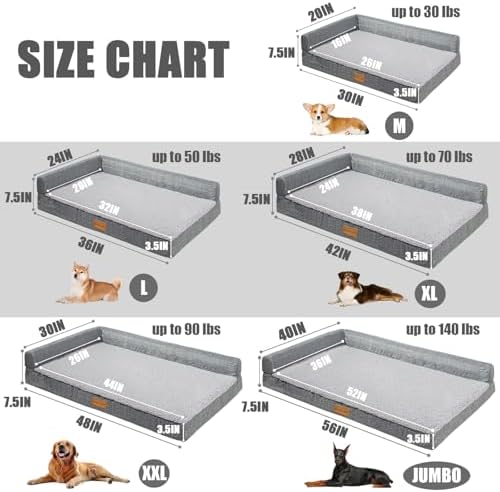 Patas Lague Orthopedic Large Dog Bed Washable Pet Sofa Bed 42''X28''Grey - Image 5