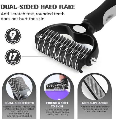 Large Dog 3 in 1 Grooming Kit, Extra Long Pin Slicker Brush, Black - Image 5