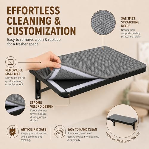 Cat Wall Shelf Window Perch, Cats Bed Hammock with Scratching Pad, Cat Shelf for Climbing Sleeping Playing,Black Furniture for Indoor Large Cats - Image 4