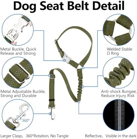 Plutus Pet Dog Seat Belt for Car Headrest, Reflective with Elastic Bungee - Image 2
