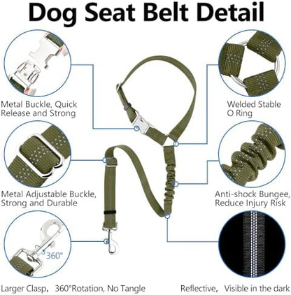 Plutus Pet Dog Seat Belt for Car Headrest, Reflective with Elastic Bungee - Image 2