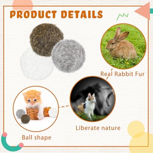 Lewtemi 24 Pcs Real Rabbit Fur Mouse Toys for Cats 12 Fluffy Rattle Mouse and 12 Fuzzy Cat Balls Realistic Fake Mice Without Catnip Interactive Kitty Toy for Pets Kitten Play - Image 3