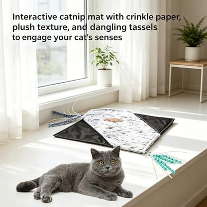 Cat Crinkle Mat with Mouse Toy,14x16" Interactive Cats Play Mat with Catnip - Image 2