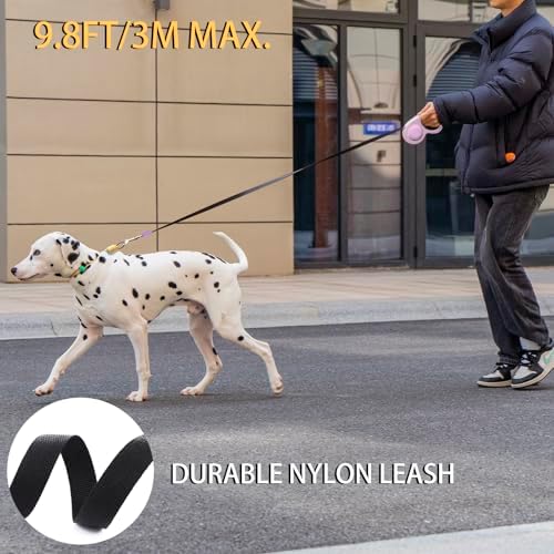 JSXD 360° Tangle-Free Retractable Dog Leash with One-Handed Brake, Pause, Lock, 10 ft Strong Nylon Tape Pet Walking Leash,Suitable for Cats, Small and Medium Dogs up to 66 lbs (Purple, 10 ft) - Image 4