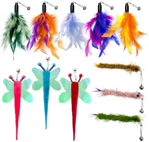 AcceLeah Cat Worm Toy Refills - Assorted Teaser Wand Toys with Bell (11 Pcs) by AcceLeah