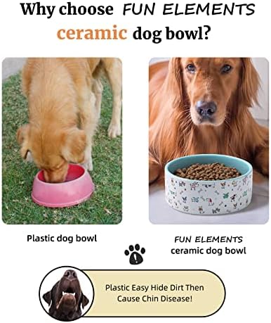 FE FUN ELEMENTS Ceramic Dog Bowls for Small Dogs, 16 Fl Oz Heavy Food and Water Bowl With Adorable Patterns (Small, Blue) - Image 4