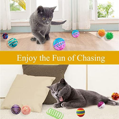 LASOCUHOO Cat Toys Kitten Assortment - Rainbow, Crinkle, Sparkle, Bell & Sisal Balls for All Cats - 30 Packs - Image 6