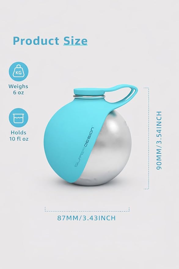 2-in-1 Dog Water Bottle & Bowl: Round Stainless Steel Portable Dog Bottle Water Dispenser for Small Dogs, Walking & Hiking(10oz/285ml) (2-Blue-c)