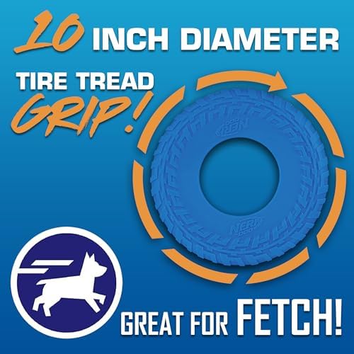 Nerf Dog Tire Flyer Outdoor Dog Toy, 10 Inch Flying Disc Dog Fetch Toy, Rubber Dog Toy for Medium Dogs and Large Dogs, Blue - Image 3