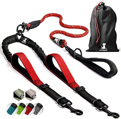 SparklyPets - Double Dog Bungee Rope Leash - Dual Dog Lead for Medium and Large Breeds - Padded Handles, No Tangle - Flow Leash, 2 Dogs Walking Accessory by SparklyPets