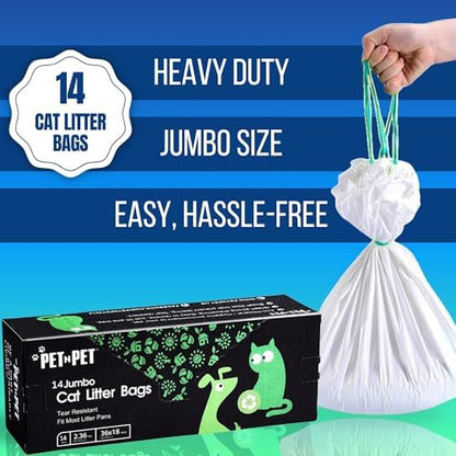 Pet N Pet Cat Litter Box Liners, 14 Count, Drawstring Bags Jumbo 36x18 Fit - Image 2