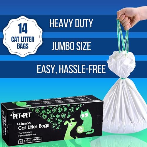 Pet N Pet Cat Litter Box Liners, 14 Count, Drawstring Bags Jumbo 36x18 Fit - Image 2