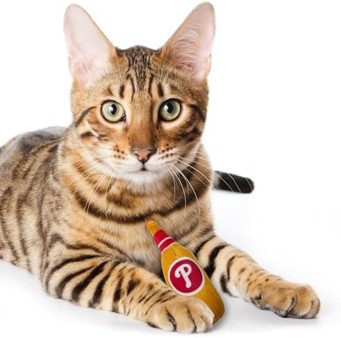 Best Plush CAT Toy - MLB Philadelphia Phillies Complete Set of 3 Piece Cat Toys Filled with Catnip. Incld: 1 Baseball Cap Cat Toy, 1 Baseball Cat Toy with Feathers & 1 Beer Bottle. Team Logos - Image 6